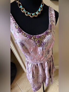 Donna Ricco Lilac and Gold Embellished Dress